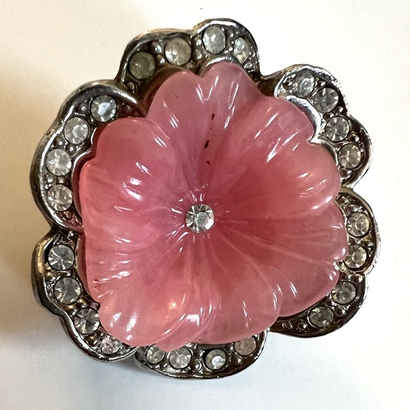 KJL Kenneth Jay Lane Avon Pink Perfect Pansy Clip on Earrings Rhinestone Vtg - Picture 4 of 8